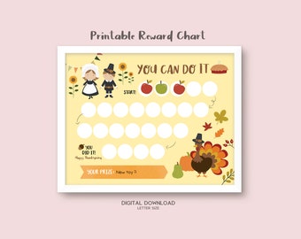 Printable Thanksgiving Reward Chart, Kids Sticker Chart, Behavior Chart, Toddler Reward Chart, Potty Training Chart, Instant Download