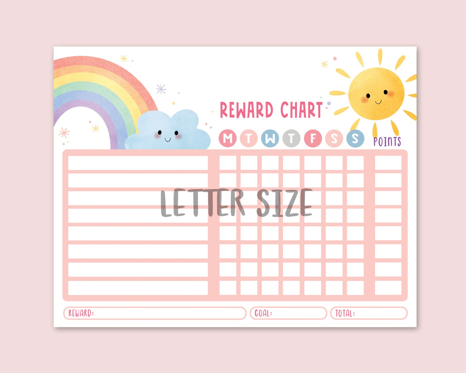 sunshine rainbow printable reward chart for kids chore