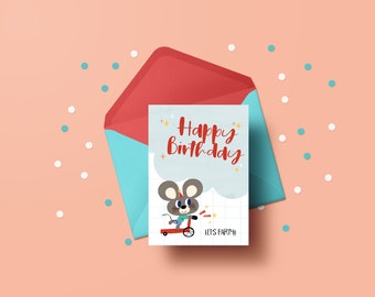 Happy Birthday Card for Kids, Digital Download, Printable Animal Card for Boys, Girls and Babies, Party Themed Birthday Card