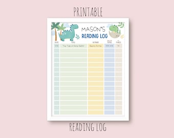 Printable Reading Log Home School Reading Log Dinosaur Reading Log Kids Reading Record Chart Home School Reading Log Instant Download