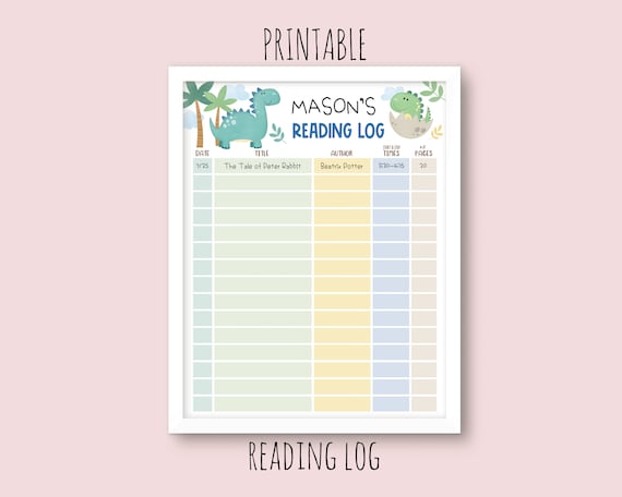 Printable Reading Log Home School Reading Log Dinosaur Reading Log Kids Reading Record Chart Home School Reading Log Instant Download