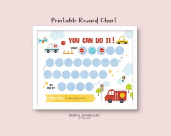 Printable Cars Reward Chart, Boy's Potty Chart, Instant Download Behavior Chart,Kids Reward Chart, Potty Training Chart for Boys