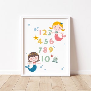 Set of 3 Mermaids Kids Room Decor Little Mermaid Print Wall Art, ABC Alphabet, Numbers, for Nursery Room, Instant Download PRINTABLE image 4