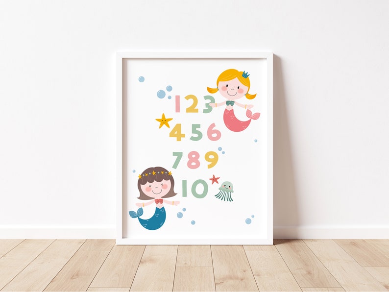 Set of 3 Mermaids Kids Room Decor Little Mermaid Print Wall Art, ABC Alphabet, Numbers, for Nursery Room, Instant Download PRINTABLE image 4