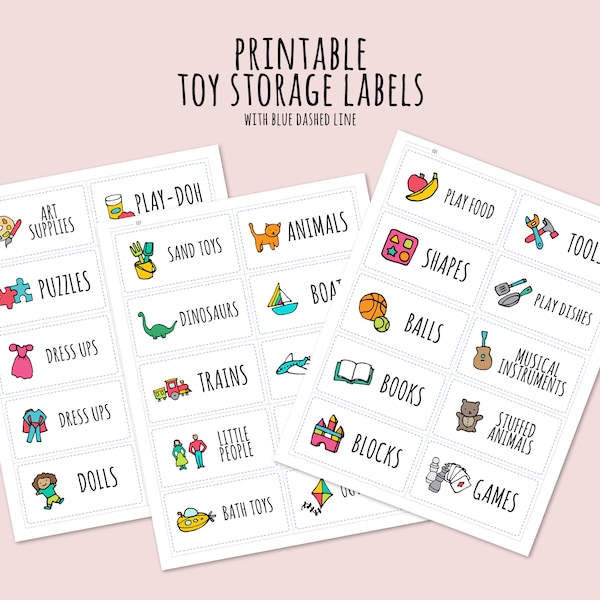 30 Kids Toy Room Storage Labels - Organization Labels Printable Blue