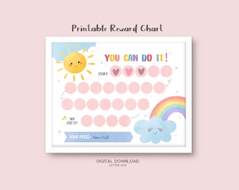 Printable Rainbow Reward Chart, Girl's Sticker Chart, Instant Download Reward Chart, Toddler Reward Chart, Potty Training Chart, Sunshine