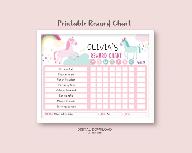 unicorn printable reward chart for kids chore chart for