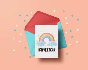 Rainbow Birthday Card for Girls, Digital Download, Happy Birthday Card, Printable Rainbow Card for Kids, Baby, Boys