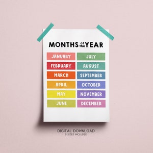 Months of the Year Printable Montessori Education, Classroom Art, Nursery Print, Homeschool Learning, Playroom Decor, DIGITAL DOWNLOAD image 2