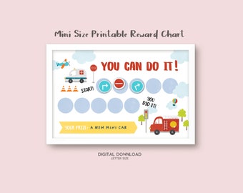 Mini Size Printable Transport Cars Potty Chart with 10 Circle, Small Sticker Chart, Toddler Reward Chart,Instant Download