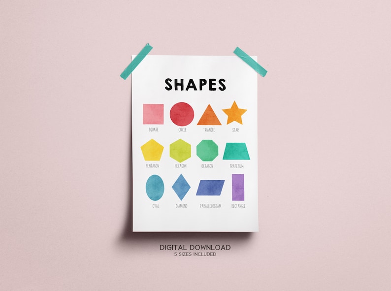 Printable Classroom Decor,Montessori Education Rainbow Shape Chart-Geometric Shapes Wall Art Homeschool Print Homeschool Resources