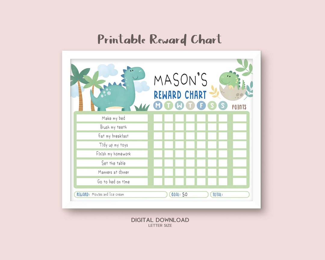 Dinosaur Printable Reward Chart for Kids Chore Chart for Boys - Etsy
