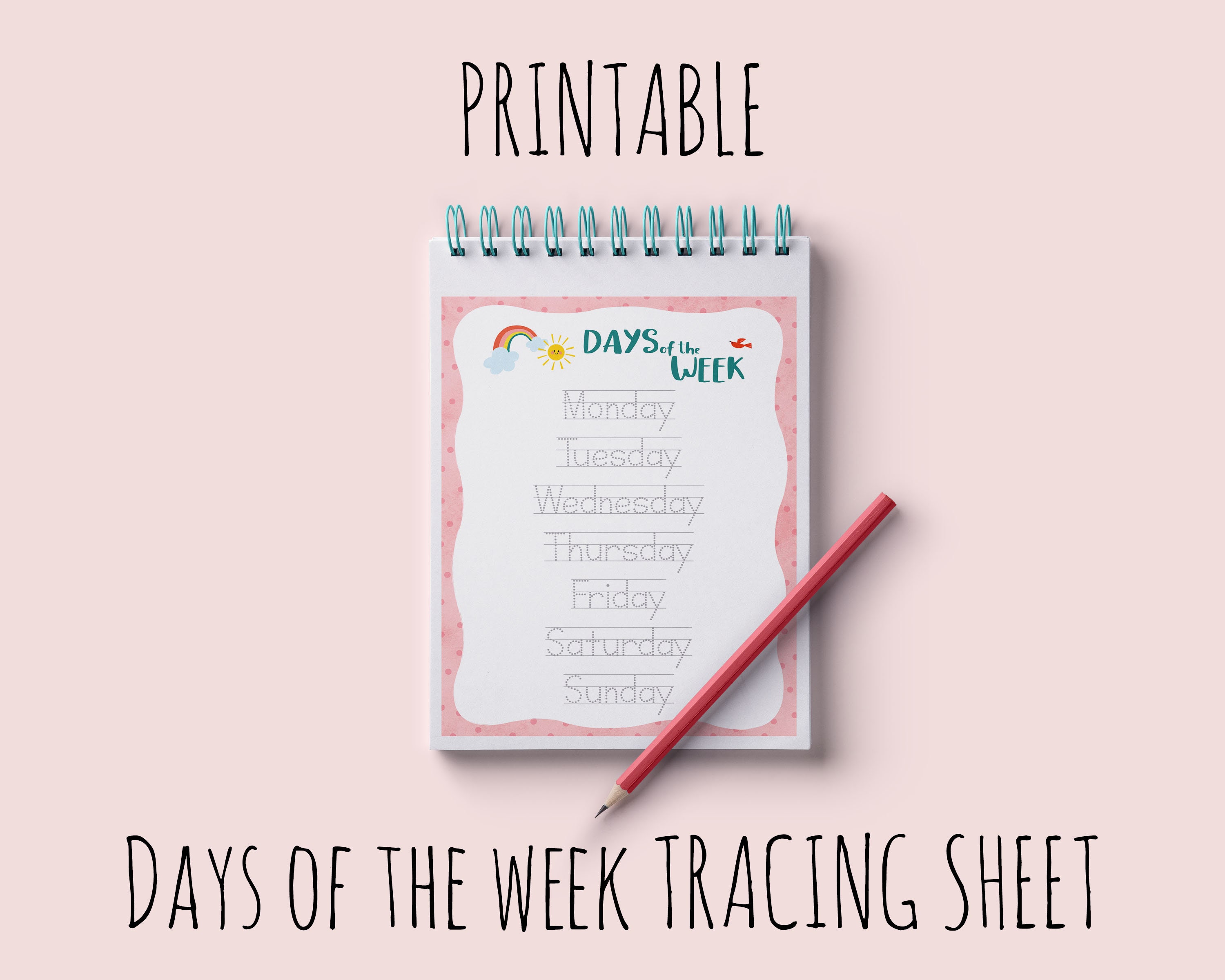 rainbow days of the week writing worksheet printable etsy australia