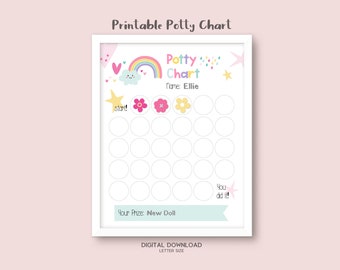 Kids Potty Training Chart, Cute Rainbow Reward Chart, Printable Sticker Chart, Digital Download