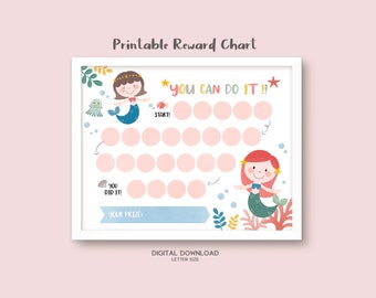 Printable Mermaids Reward Chart, Girl's Sticker Chart, Instant Download Reward Chart, Toddler Reward Chart, Potty Training Chart