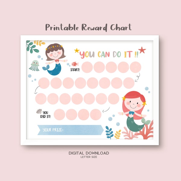 Printable Mermaids Reward Chart, Girl's Sticker Chart, Instant Download Reward Chart, Toddler Reward Chart, Potty Training Chart