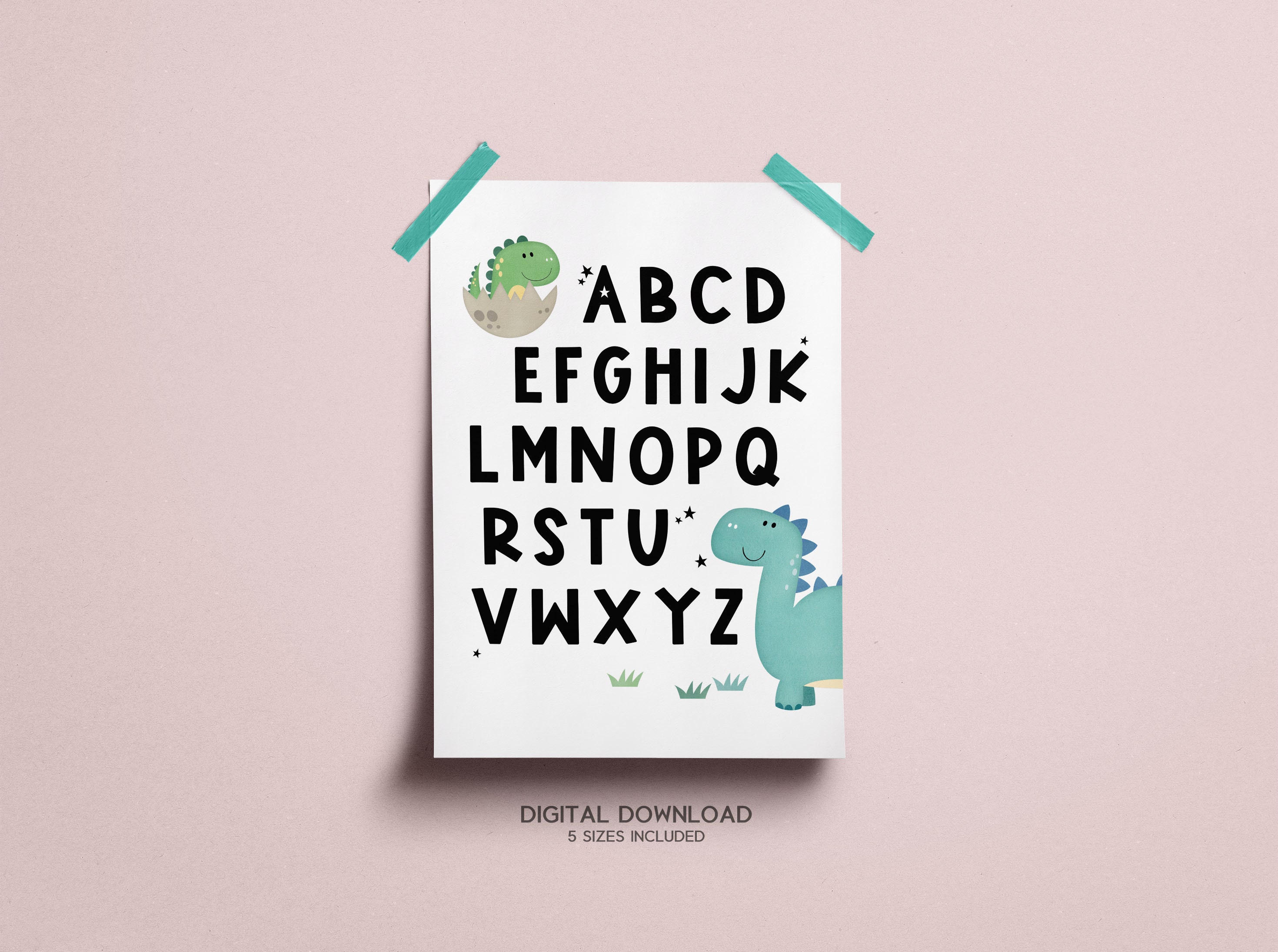 Dinisaur ABC Alphabet Wall Art Kids Room Decor, Nursery Art for Boys ...