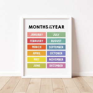 Months of the Year Printable Montessori Education, Classroom Art, Nursery Print, Homeschool Learning, Playroom Decor, DIGITAL DOWNLOAD image 1