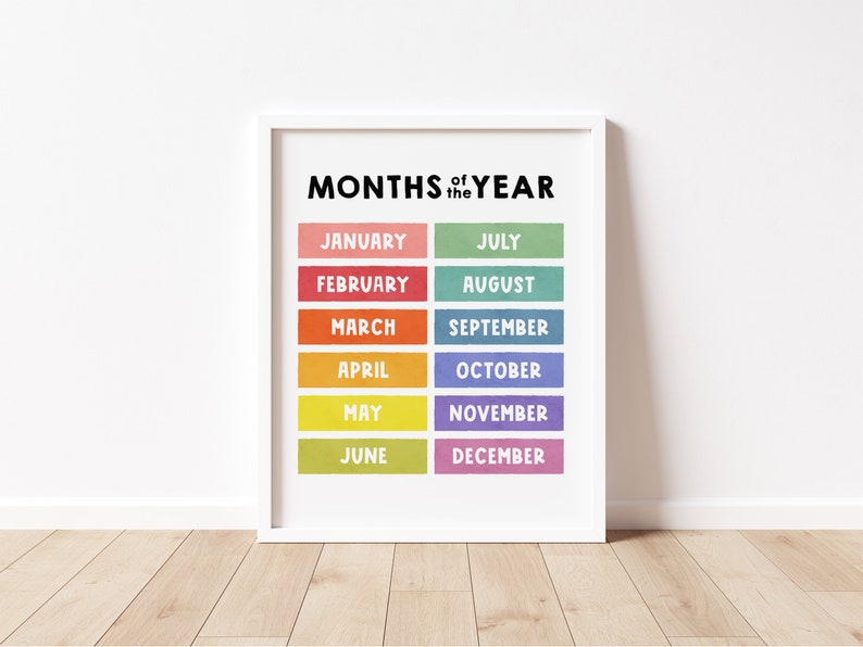 Months of the Year Printable Montessori Education, Classroom Art, Nursery Print, Homeschool Learning, Playroom Decor, DIGITAL DOWNLOAD image 1