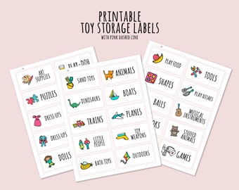 30 Kids Toy Room Storage Labels - Organization Labels Printable Pink