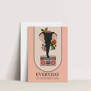 Chaque jour est votre meilleur jour", carte de voeux éléphant, bohème rétro, art coloré, source d'inspiration, cadeau pour femme, carte de motivation à lui offrir