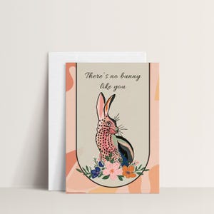 Cartão de felicitações de coelho da Páscoa, arte em cores pastel, mensagem de cartão de coelho do amor, cartão de felicitações rosa, cartão desenhado à mão para ocasião especial,