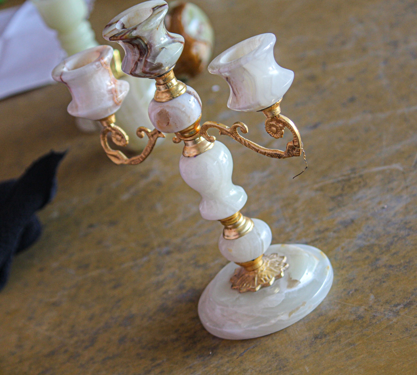 Vintage Marble Candlestick Holder Boho Candle Holder White Etsy