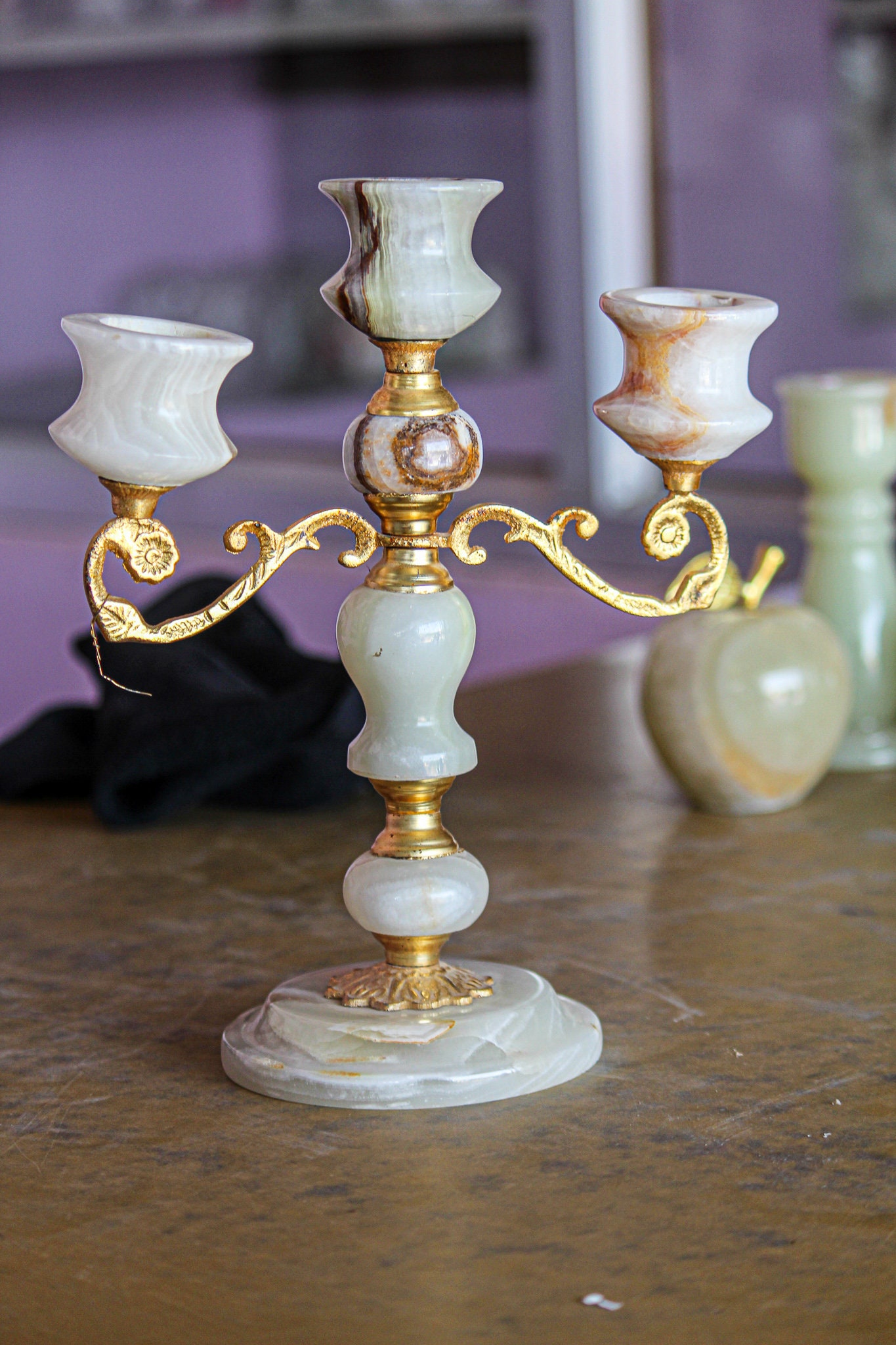 Vintage Marble Candlestick Holder Boho Candle Holder White Etsy