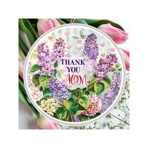Mothers Day Ornament, Spring Decoration, Holiday Gift Idea, Heirloom Keepsake, Round Ceramic, Gift Exchange, Gift Idea.
