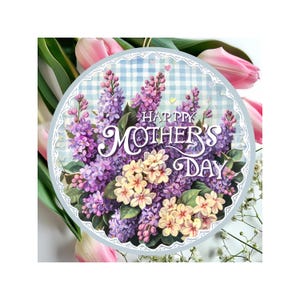 Mothers Day Ornament, Spring Decoration, Holiday Gift Idea, Heirloom Keepsake, Round Ceramic, Gift Exchange, Gift Idea.