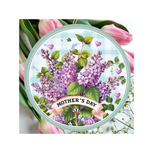 Mothers Day Ornament, Spring Decoration, Holiday Gift Idea, Heirloom Keepsake, Round Ceramic, Gift Exchange, Gift Idea.