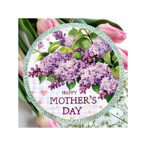 Mothers Day Ornament, Spring Decoration, Holiday Gift Idea, Heirloom Keepsake, Round Ceramic, Gift Exchange, Gift Idea.