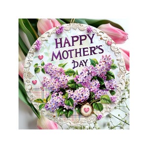 Mothers Day Ornament, Spring Decoration, Holiday Gift Idea, Heirloom Keepsake, Round Ceramic, Gift Exchange, Gift Idea.