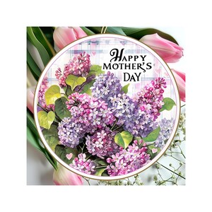 Mothers Day Ornament, Spring Decoration, Holiday Gift Idea, Heirloom Keepsake, Round Ceramic, Gift Exchange, Gift Idea.