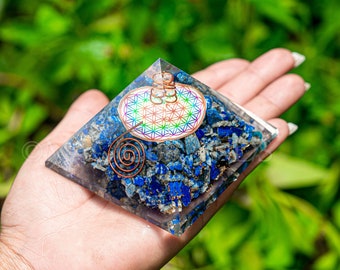 Lapis Lazuli Orgonite Pyramid, Energy Healing Crystal (3-4" inch)