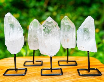 Clear Quartz Crystal Point on Stand, Energy Healing Decor