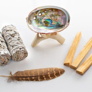 White Sage Smudge Kit with Detailed Instructions, Premium Thick Sage Bundle, Palo Santo, Abalone Shell, Tripod Stand,for Spiritual Cleansing