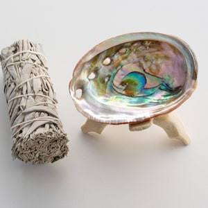 White sage smudge kit with beginners guide, sage bundle, palo santo, abalone shell, tripod stand, spiritual cleansing, home energy clearing
