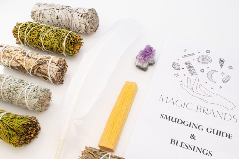 Kit di smudge di salvia, ametista, palo santo, erbe curative immagine 6