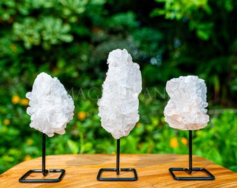 Clear Quartz Cluster on Metal Stand, Healing Crystals Display