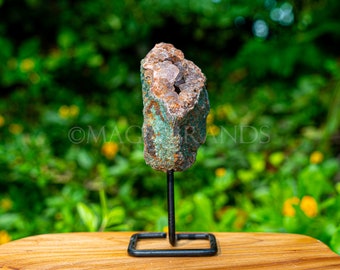 Pink Amethyst Geode on Stand - Rare, Premium Amethyst Display for Entry, Library & Shelf Decor, Unique Statement Crystal Geode