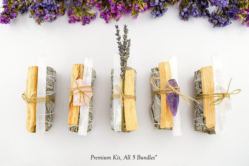 White Sage Smudge Kit, Palo Santo, Selenite, Crystal Infusion image 7
