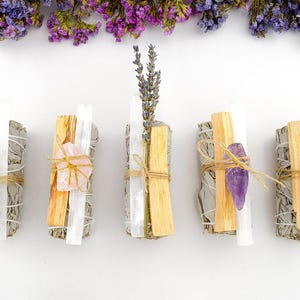 White Sage Smudge Kit, Palo Santo, Selenite, Crystal Infusion image 1