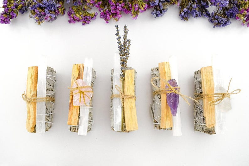 White Sage Smudge Kit, Palo Santo, Selenite, Crystal Infusion image 1