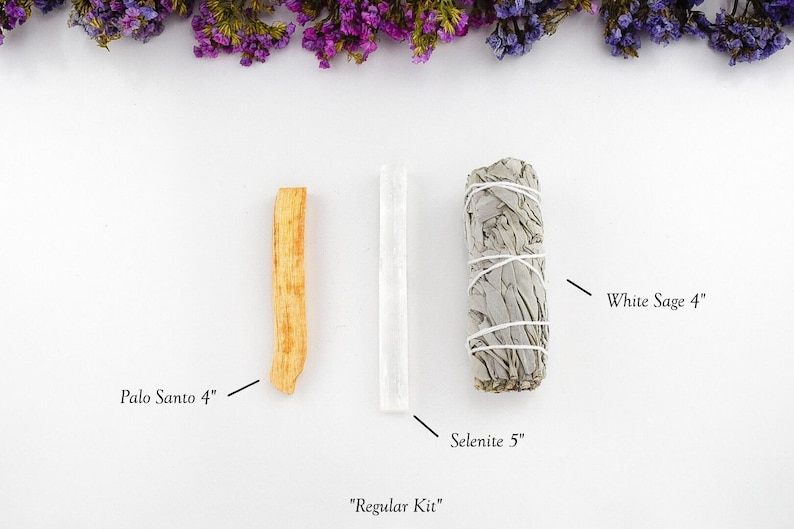 White Sage Smudge Kit, Palo Santo, Selenite, Crystal Infusion Regular Kit