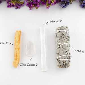 White Sage Smudge Kit, Palo Santo, Selenite, Crystal Infusion Clear Quartz Kit
