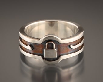 Padlock with picks ring in sterling silver