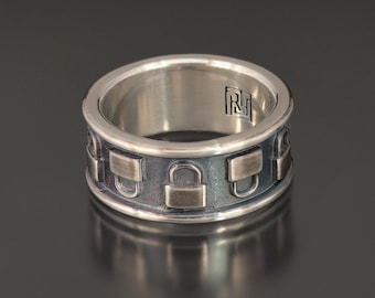 Locksport ring - padlock band v2 in sterling silver