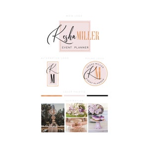 Event Planner Logo, Makeup Logo, Pink Square, Photographer Logo, Feminine Modern Logo, Branding, Business Logo, Round Logo,Script Logo