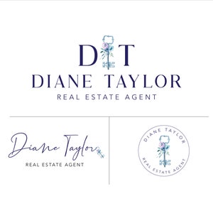 Real Estate Agent Logo, Key Logo, Floral Key Logo, Premade Logo, Signature Logo, Initials Logo, Business Card Facebook Logo Kit